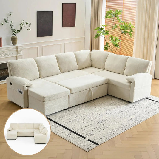 Convertible Sofa Bed, U-Shape Sectional Couches for Living Room Sleeper Sofa with Pull Out Couch Bed Cloud-Like, Customized